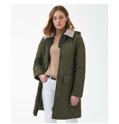 Barbour BEDALEWAXJACKET 40 コート　ファー付き Barbour Fox Sherpa-Collar Quilted Jacket in Sage Ancient MSRP$430