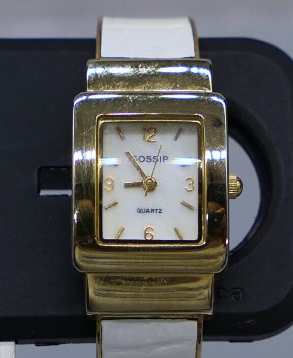 Vintage Gossip Gold and Brown Square Women\'s Open Cuff Watch Vintage Watches Gossip Square Gold Watch Brown Leather Strap  main image 3