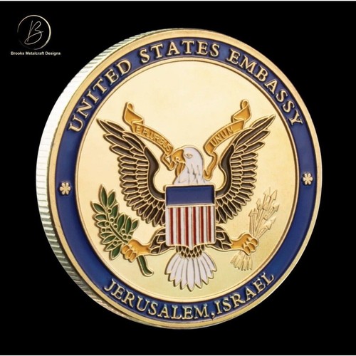 United State Embassy Jerusalem Israel Challenge Coin W/ velvet presentation box - Picture 2 of 3