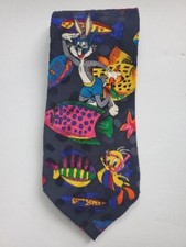 Looney Tunes Mania 1994 Taz Tazmanian Devil Fish Lover Neck Tie Tweety Bugs Daff