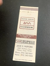 Vintage Texas Matchbook “Wireco - Jack Hufford” Odessa • Front Strike