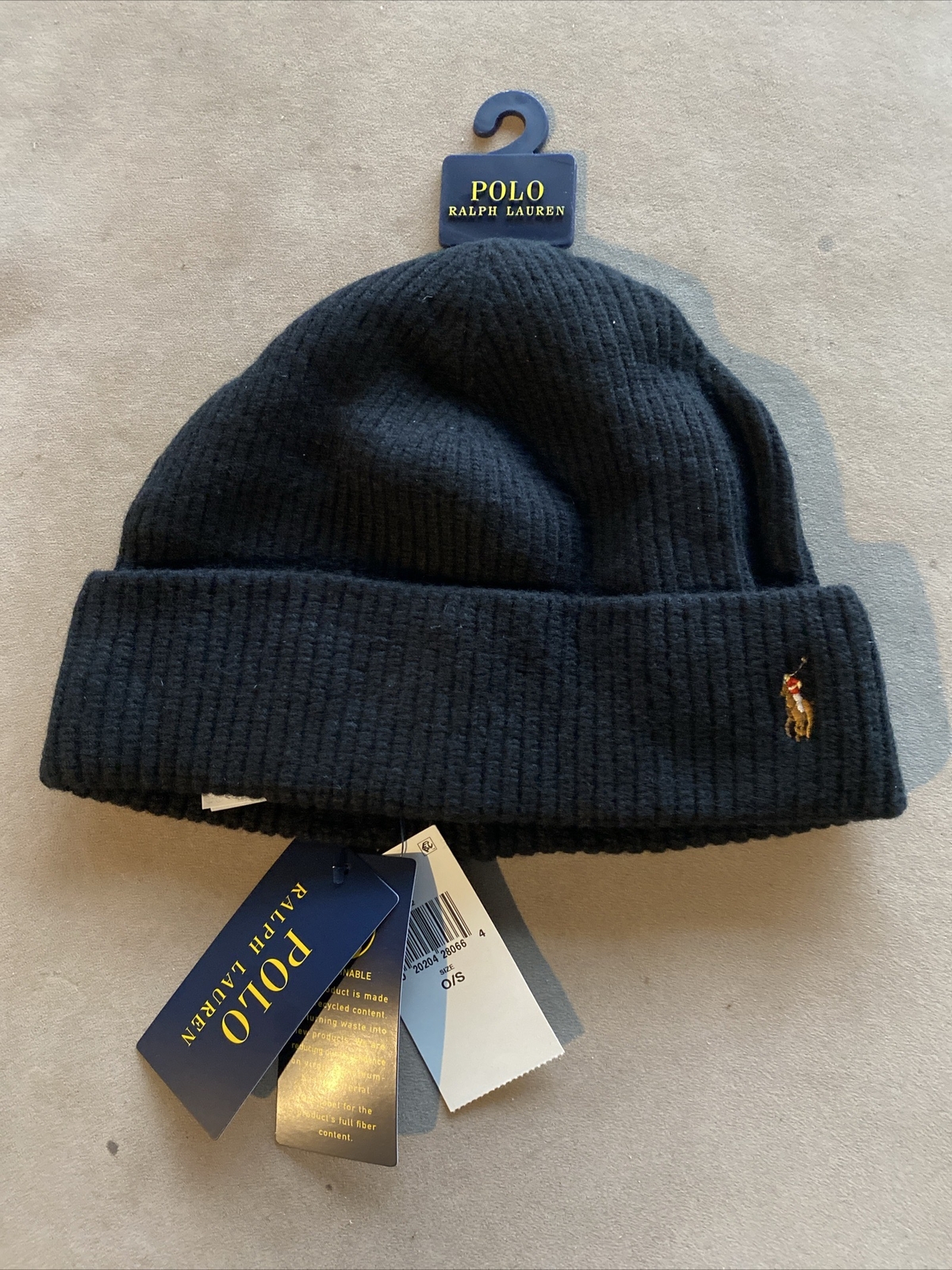 POLO RALPH LAUREN FIRMA PONY POLO NERO MISTO LANA CAPPELLO A BERRETTO NUOVO CON ETICHETTE