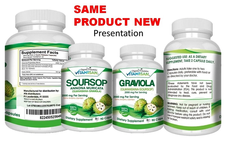 GUANÁBANA GRAVIOLA 2000 MG 3 BOTELLAS PURO POR PORCIÓN REFUERZO 270 CÁPSULAS ANNONA Foto 2 de 4