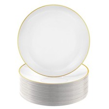100pcs Gold And White Plastic Plates 10.25 Inch White Plastic Plates White And G