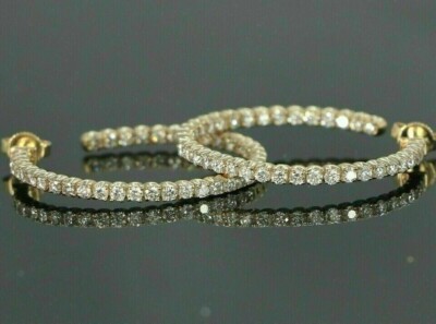 4Ct Round Lab Created Diamond Inside Outside Hoop Earring 14K Yellow Gold Plated
