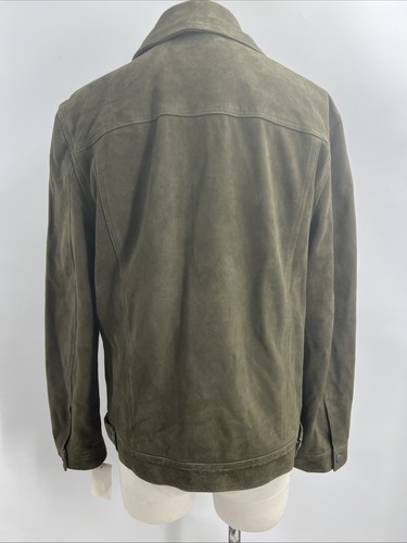 Cole Haan Men's Long Sleeve Button Olive Green Suede Trucker Jacket Size Medium - Picture 13 of 21
