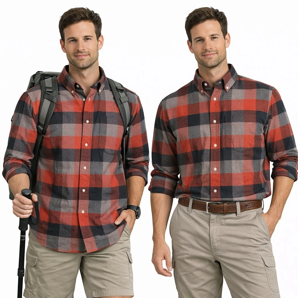 Untuckit Shirt Mens Large Red Grey Buffalo Plaid Flannel Button Down Long Sleeve