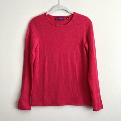 Saks Fifth Avenue Sweater 100% Cashmere Crew Neck Hot Pink Womens Small Classic