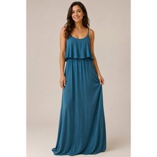 NWT Show Me Your Mumu Caitlin Ruffle Maxi Dress Medium Blue Teal Flowy Wedding