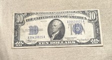 1934-C $10 Silver Certificate Blue Seal Ten Dollar Bill Fr 1704 PJ