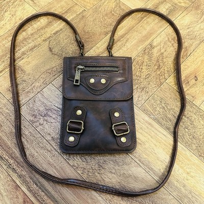 Women s Crossbody Phone Wallet Pouch Purse Brown 2 Compartment Button Enclosing
