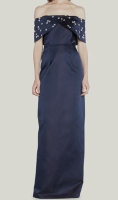 $3796 Markarian Women's Blue Silk Embellished Eveline Off-Shoulder Dress Size 6