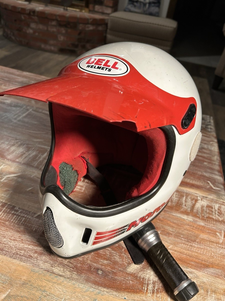 Vintage Bell Moto 4 Motocross Helmet White With Red, Size Large 7