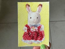  Aceo Sylvanian families calico critters watercolour painting 2.3 x 3.5 inch