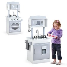Wooden Play Kitchen Kids Kitchen PlaySet Pretend W/IceDispenser Stovefor Toddler