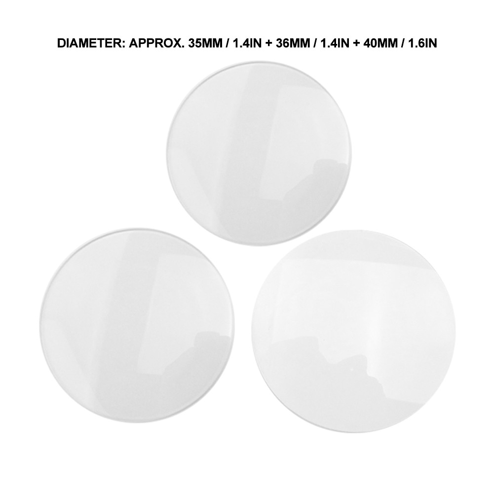 3pcs Single Dome Watch Glass Part Replacement Round Transparent Watch Glass (35+