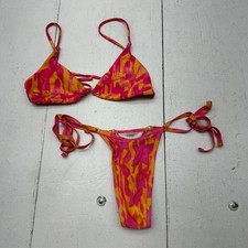 Shein Swim Pink Orange Printed 2 Piece Cheeky Bikini Set Women's Size Small NEW