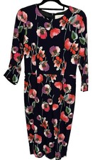 Goat Dress Black with Red Poppies Size 8 Pure Wool Business Tea Party RRP £200