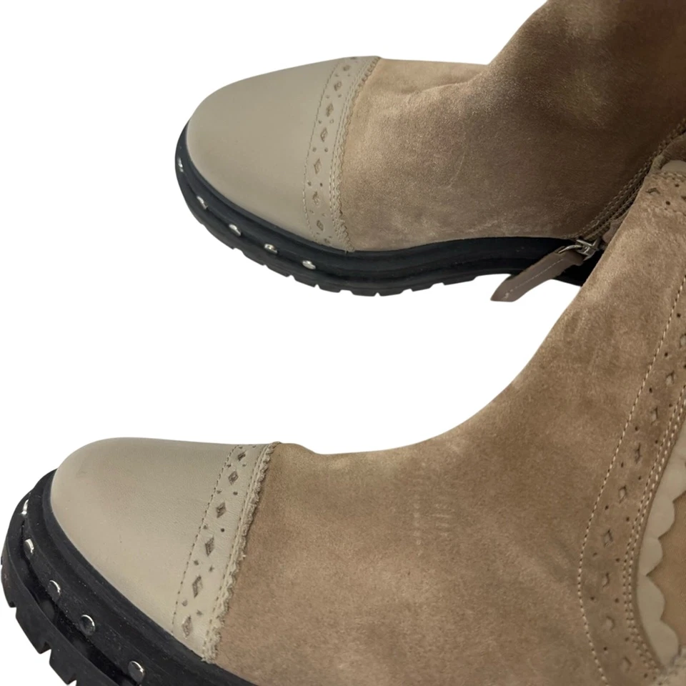 Bota Chelsea Free People Tate Talla 9 Tachonada Moto Gruesa Champiñón Taupe Boho Nueva con Etiquetas Foto 2 de 4