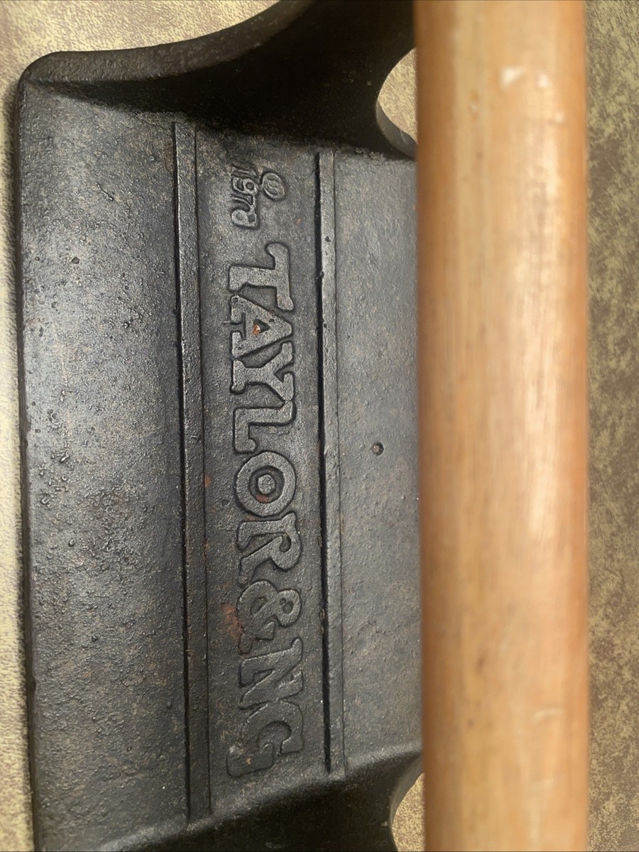 Vintage Antique Wood Handle Cast Iron Bacon Press Engraved Design