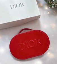 DIOR BEAUTY Red Patent Vanity Case Cosmetic Pouch Oval w Handle Novelty GWP NWOB