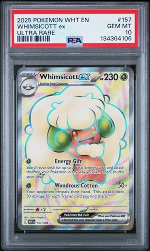 2025 POKEMON WHT EN-WHITE FLARE ULTRA RARE #157 WHIMSICOTT EX PSA 10
