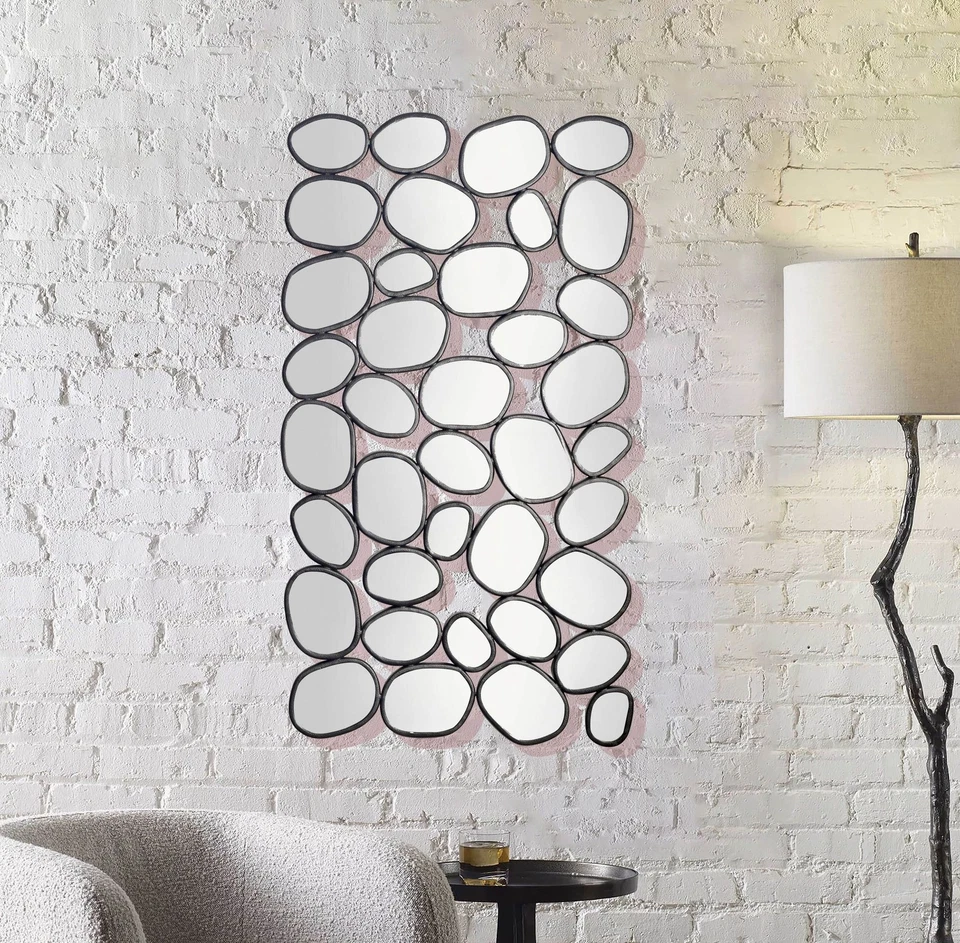 Wandspiegel 56x99 cm Glas Metallrahmen schwarz modern Design Tropfen Spiegel - Bild 4 von 4