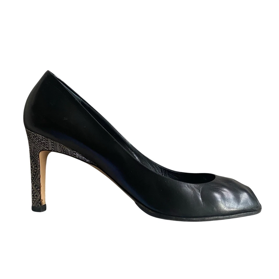 "Bombas Max Mara Open Peep Toe elegantes 9,5 EU 40 tacón de cuero negro 3"" hechas en Italia" Foto 3 de 4