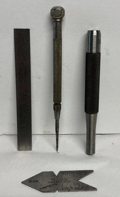 Vintage Starrett No. 390 Center Gage, No.320 Ruler, Awl & 5/16  Punch Lot Of 4