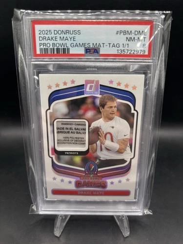 2025 Drake Maye 1/1 Pro Bowl Tag Patch PSA 8 Patriots MVP Donruss