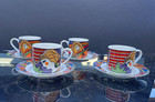 Vitromaster Metropolitan Espresso Cups and Saucers Set of 4 Vintage 1991 Pop Art — photo 1