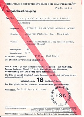 Ich glaub' mich tritt ein Pferd - CIC - Freigabebescheinigung - 1977