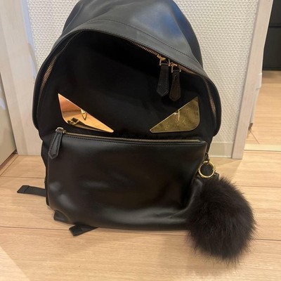 FENDI Bugs Eye Backpack with Charm Black Leather Used