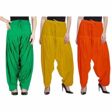Women's Pure Cotton Plain Semi Patiala Salwar Pant Multicolor Set Of 3Pcs