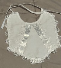 White Lace Infant Bib Baptism Christening Cotton Ribbon Lace NIP