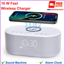 Sound Machine Alarm Clock Wireless Charger: Bluetooth 10W Stereo Sound Speaker