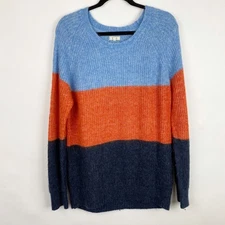 Fat Face Colorblock Striped Fuzzy Sweater Blue Orange Navy Womens Size 12 Alpaca
