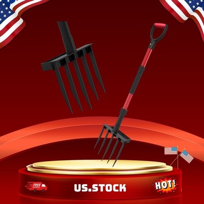 Heavy Duty 5-Tine Garden Pitch Fork 41 Inch Metal Head Fiberglass Handle D-Grip