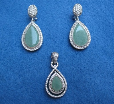 Judith Ripka Earrings Pendant Set Sterling Silver Aventurine Gemstone