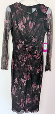 NWT Vince Camuto Ruched Mesh Body-Con Lined Dress, 4, Black/Pink Multi, $159