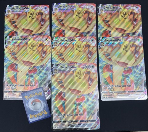 Lot Of 7 JUMBO Meowth VMAX Promo Cards SWSH005 Full Art Pokemon Meowth VMAX Box