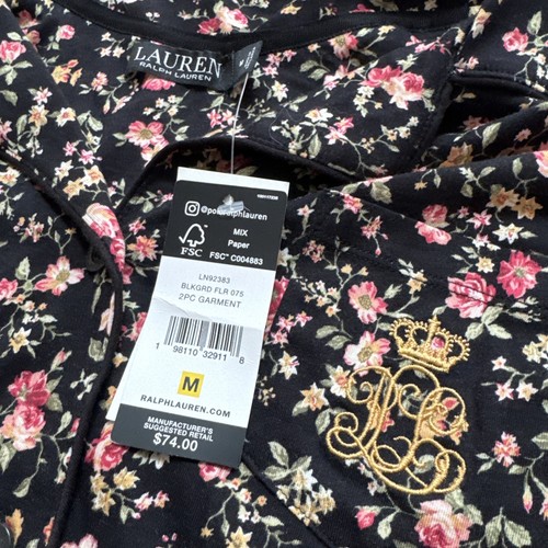 Ralph Lauren New Pajama SET Pants And Shirt, Button Up Long Sleeve Floral Medium