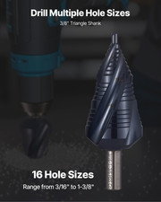 Step Drill Bit 3/16 to 1-3/8 in High Speed St...