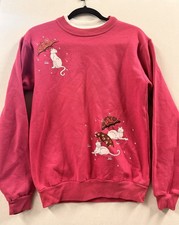 Morning Sun Cat Sweatshirt Womens Small Pink Crewneck 90s Mom Style