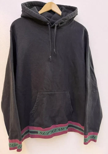 Sweat à capuche côtelé rayé Supreme noir logo boîte New York taille M