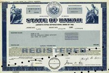 State of Hawaii Bond 1987 Honolulu County Pearl Harbor Hilo Kailua-Kona Kaneohe