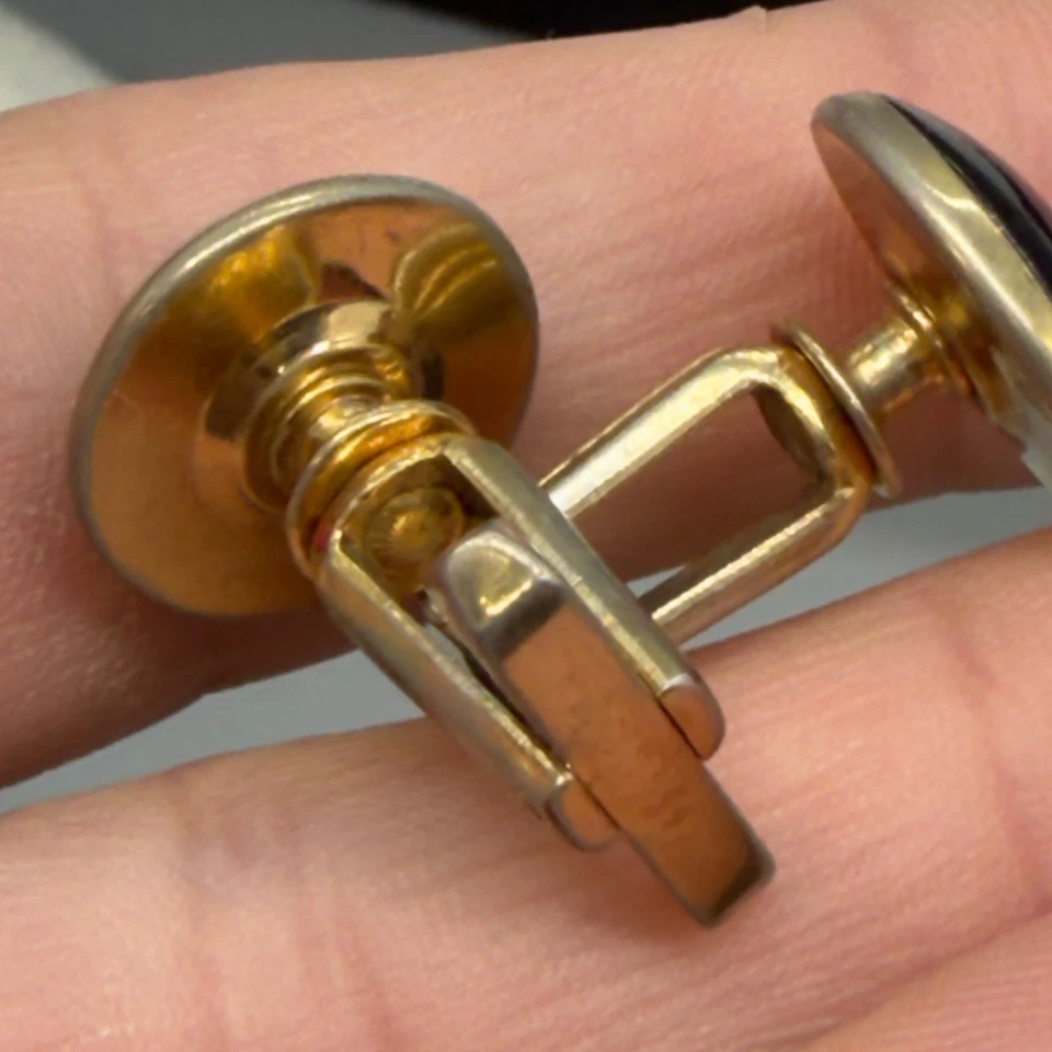 Vintage Hickok Gold Tone Blue Glass Cabochon Cufflinks Mid Century MCM - Image 3 of 4