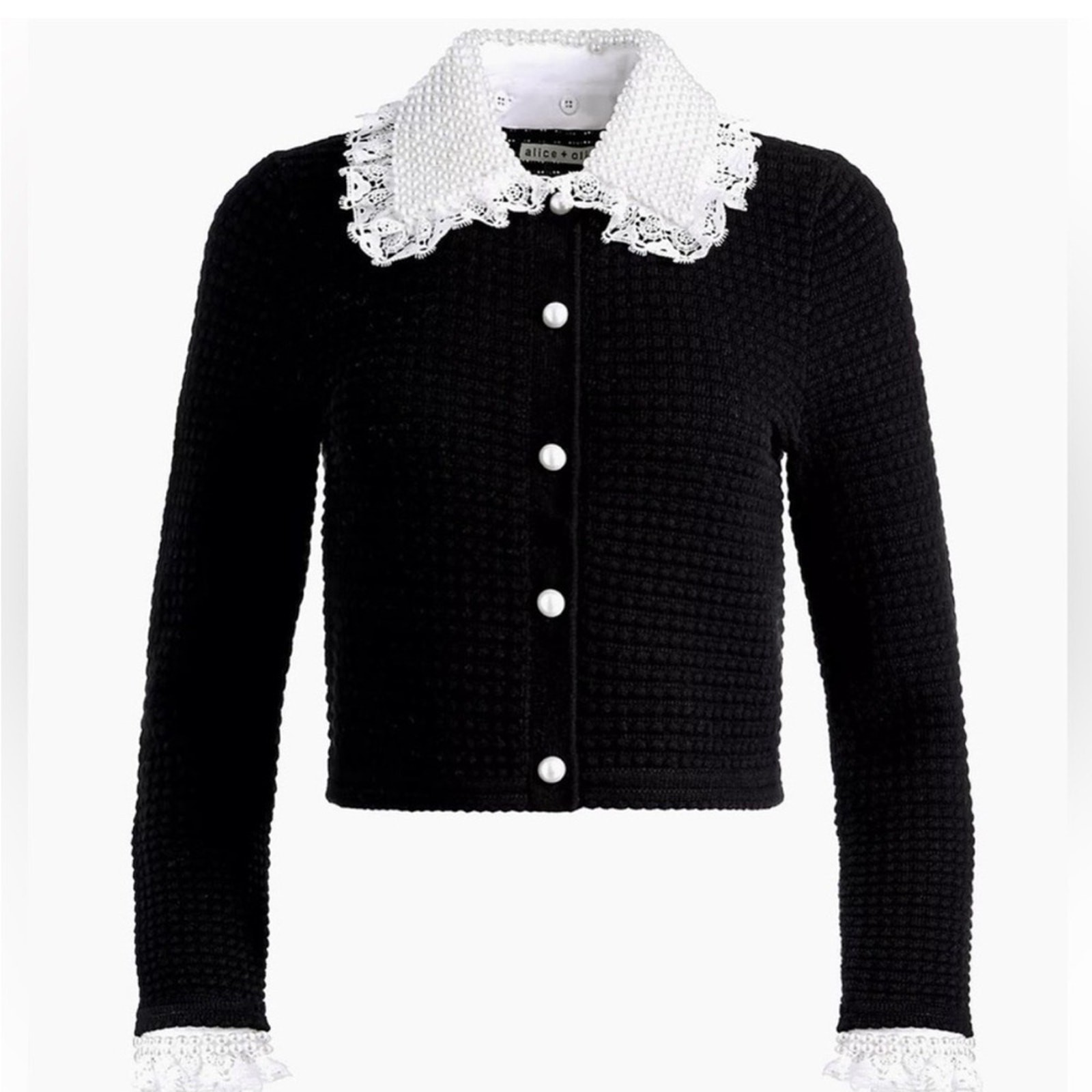 NWOT Alice + Olivia Noella Wool-Blend Embellished Cardigan Small