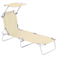 Folding Sun Lounger Chair Sunshade Recliner Garden Patio Hammock Beige
