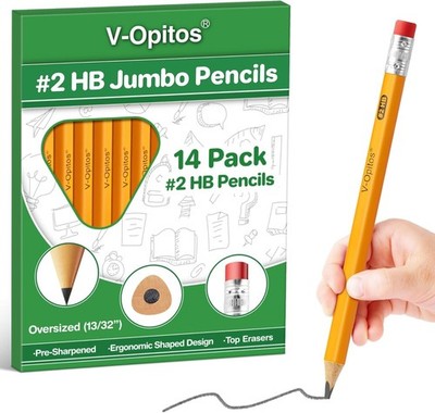 Jumbo #2 HB Pencils - 14 Pack Triangle Pre-sharpened Wood-Cased Pencils with ...